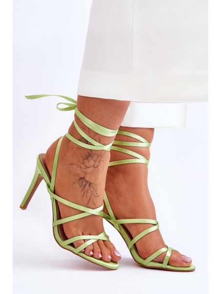 Women's Tied Sandals On A High Heel Green Meya