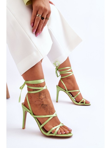 Women's Tied Sandals On A High Heel Green Meya