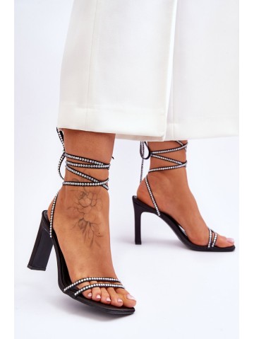 Elegant Tied Sandals With Rhinestones Black Nessy 2