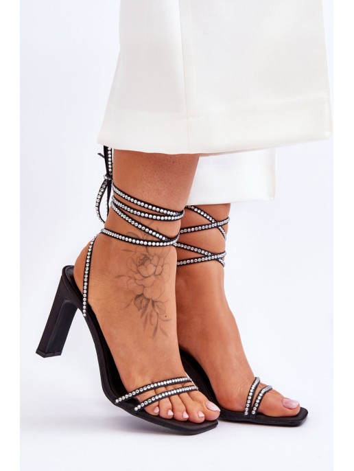 Elegant Tied Sandals With Rhinestones Black Nessy