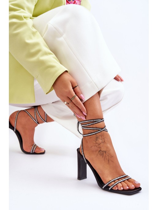 Elegant Tied Sandals With Rhinestones Black Nessy
