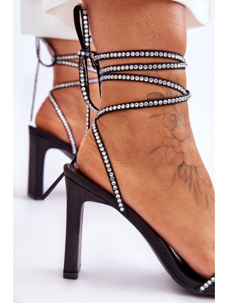 Elegant Tied Sandals With Rhinestones Black Nessy