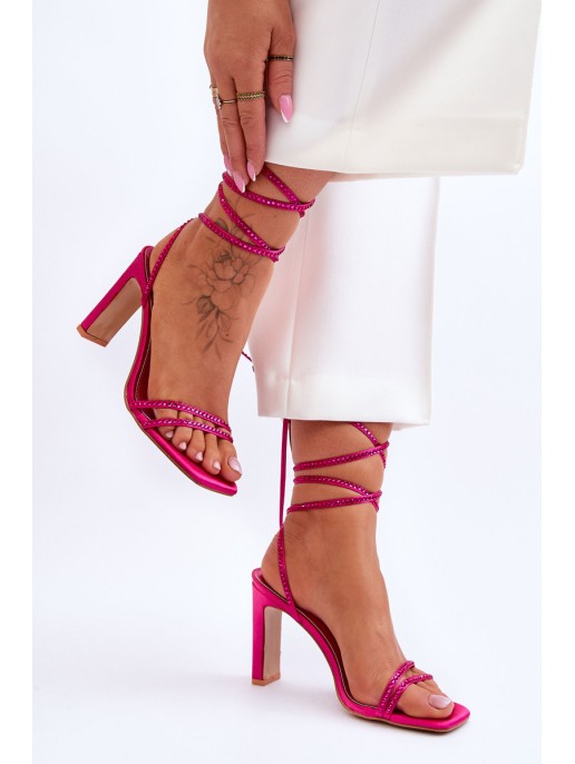 Elegant Tied Sandals With Rhinestones Fuchsia Nessy