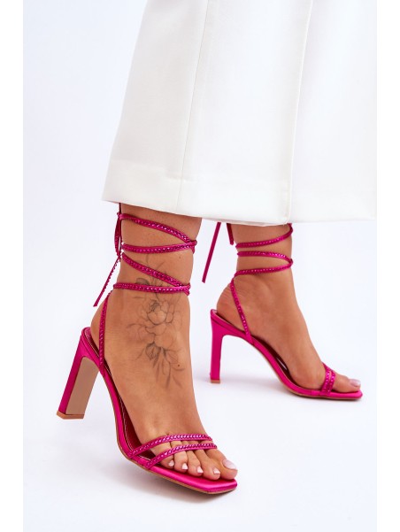 Elegant Tied Sandals With Rhinestones Fuchsia Nessy