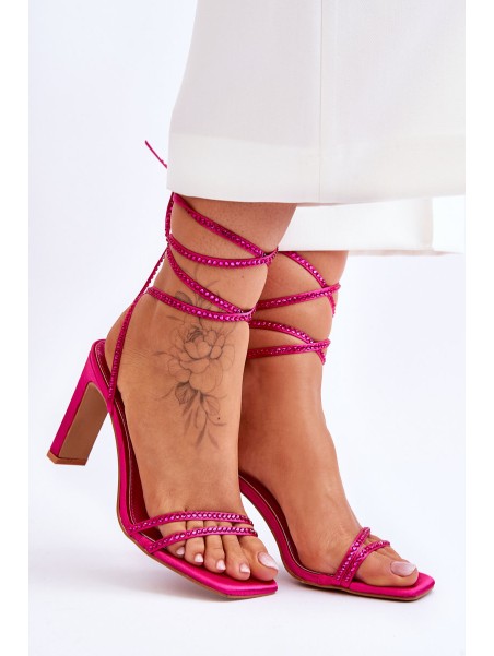 Elegant Tied Sandals With Rhinestones Fuchsia Nessy