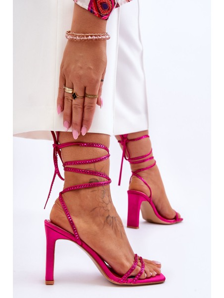 Elegant Tied Sandals With Rhinestones Fuchsia Nessy