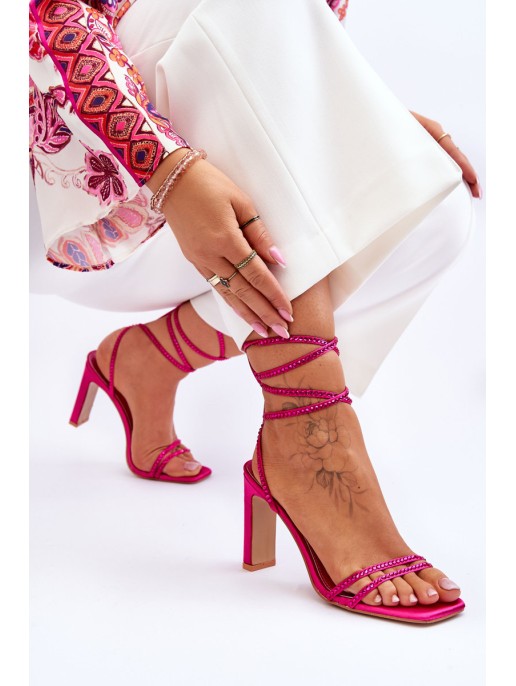 Elegant Tied Sandals With Rhinestones Fuchsia Nessy