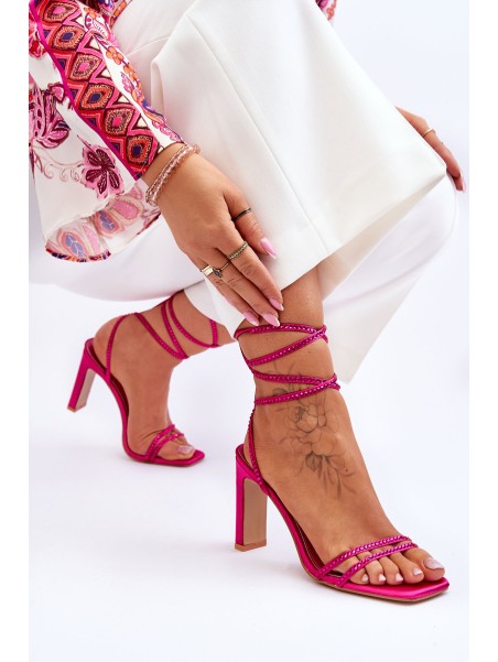 Elegant Tied Sandals With Rhinestones Fuchsia Nessy