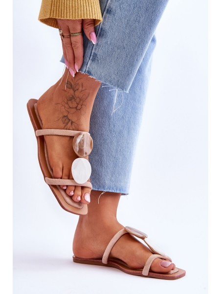 Embellished Suede Slippers Nude Victoria