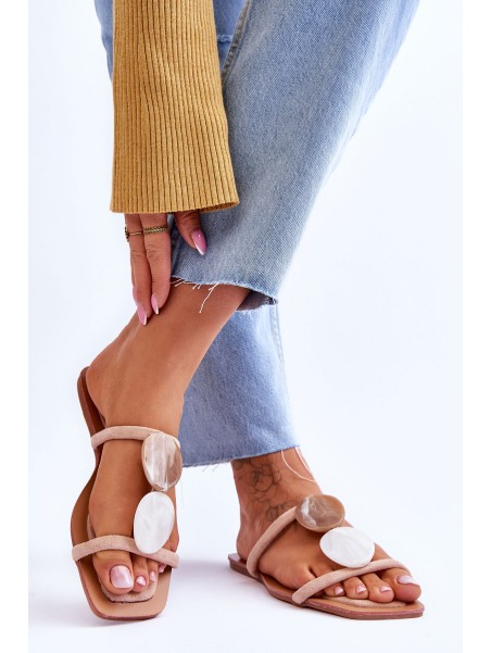 Embellished Suede Slippers Nude Victoria