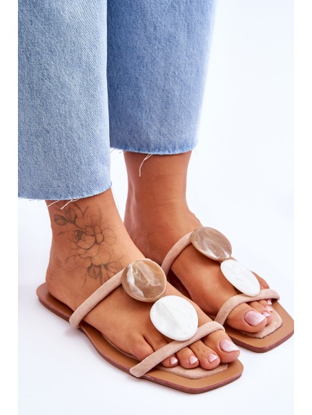 Embellished Suede Slippers Nude Victoria