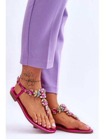 Moteriškos basutės Šlepetės su akmenukais Fuchsia Lenisa 2