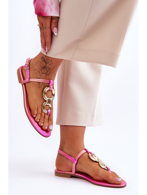Leather Flat Heel Flip Flops Pink Keep Going