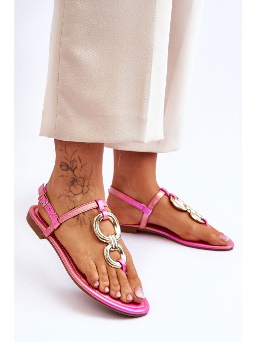 Leather Flat Heel Flip Flops Pink Keep Going