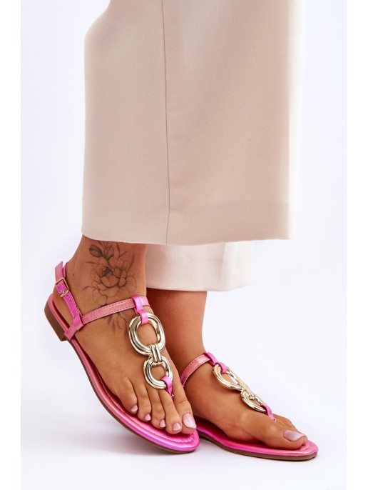 Leather Flat Heel Flip Flops Pink Keep Going