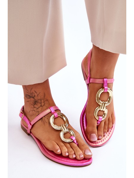 Leather Flat Heel Flip Flops Pink Keep Going