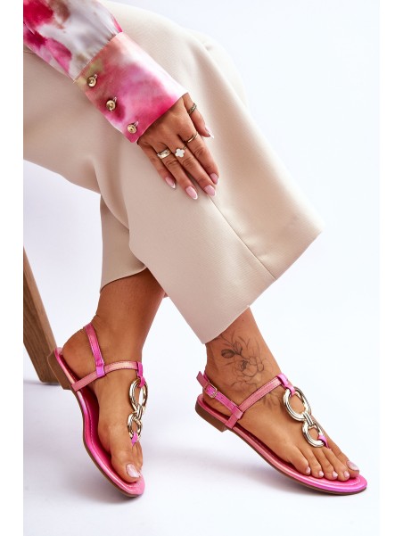 Leather Flat Heel Flip Flops Pink Keep Going