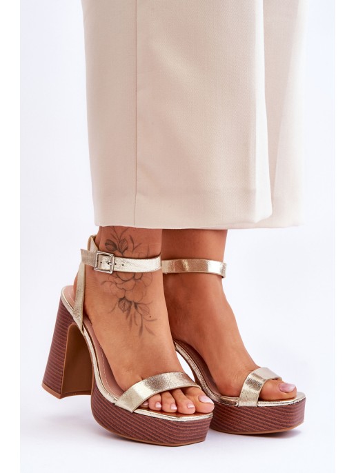 Odiniai sandalai ant stambios platformos, auksinės prieplaukos