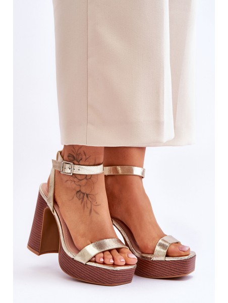 Odiniai sandalai ant stambios platformos, auksinės prieplaukos