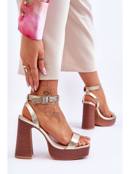 Odiniai sandalai ant stambios platformos, auksinės prieplaukos