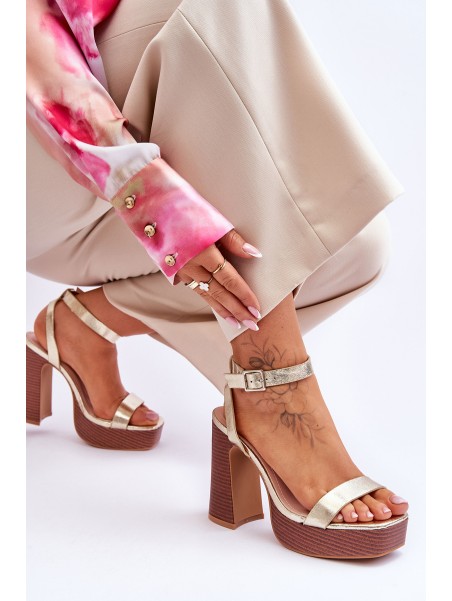 Odiniai sandalai ant stambios platformos, auksinės prieplaukos