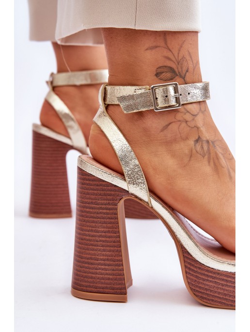 Odiniai sandalai ant stambios platformos, auksinės prieplaukos