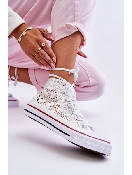 Women's Lace High Sneakers White Cornella