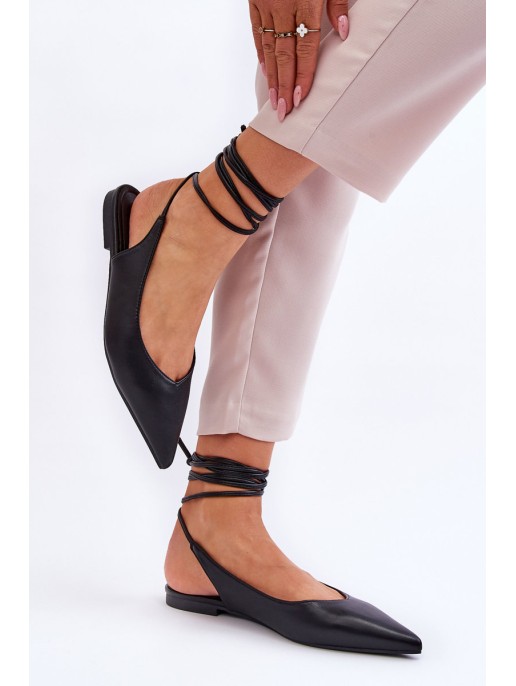 Women's Tied Pointed Ballerinas Black Turriso Women's Tied Pointed Ballerinas Black Turriso