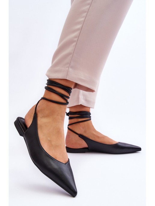 Women's Tied Pointed Ballerinas Black Turriso Women's Tied Pointed Ballerinas Black Turriso