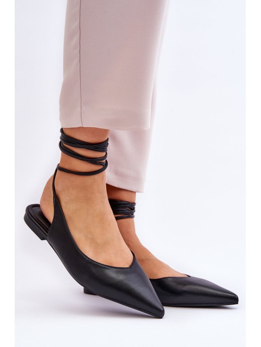 Women's Tied Pointed Ballerinas Black Turriso Women's Tied Pointed Ballerinas Black Turriso