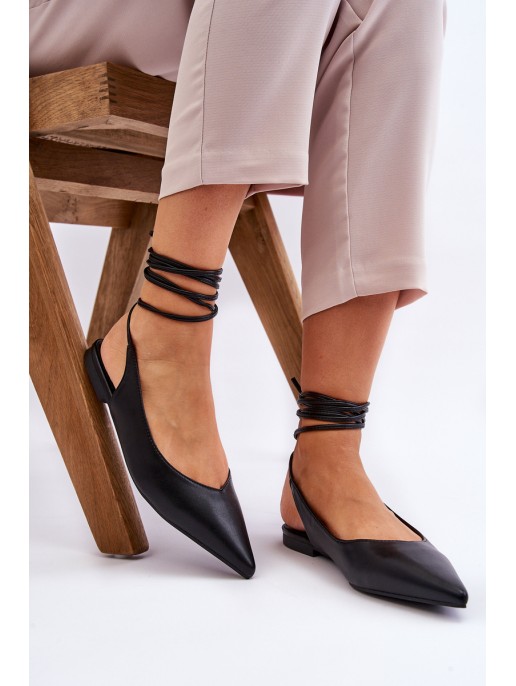 Women's Tied Pointed Ballerinas Black Turriso Women's Tied Pointed Ballerinas Black Turriso
