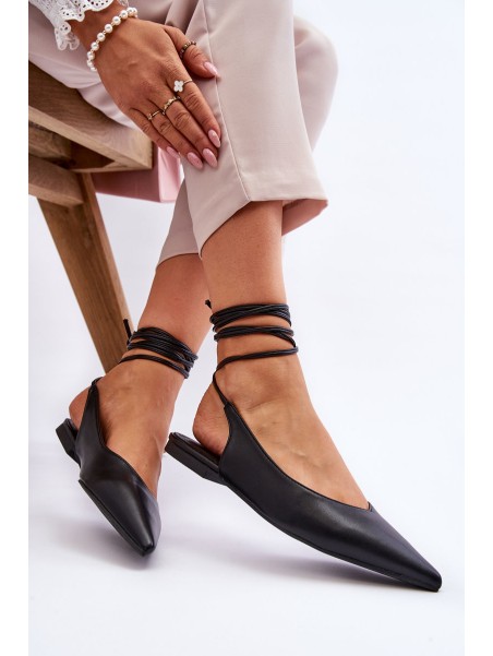 Women's Tied Pointed Ballerinas Black Turriso
