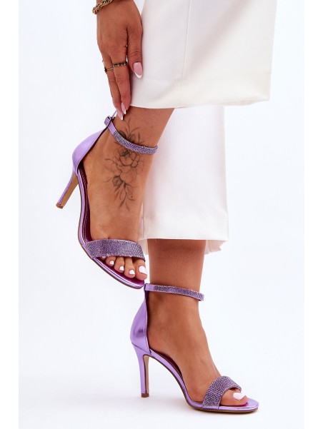 Women's Sandals On A High Heel With Rhinestones Violet Perfecto