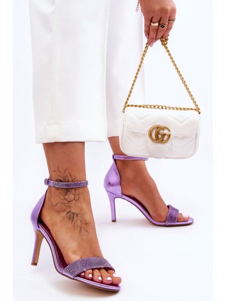 Women's Sandals On A High Heel With Rhinestones Violet Perfecto