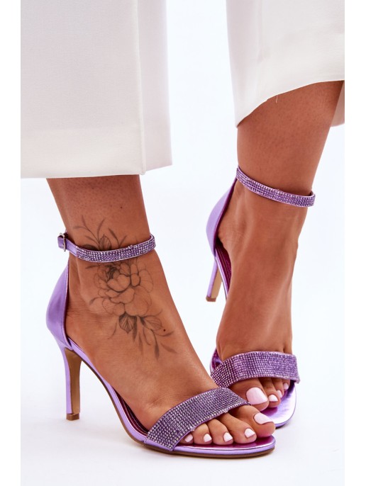 Women's Sandals On A High Heel With Rhinestones Violet Perfecto