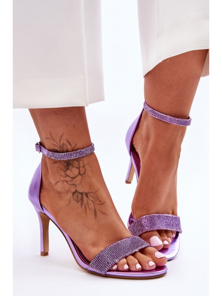 Women's Sandals On A High Heel With Rhinestones Violet Perfecto
