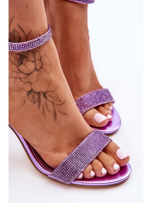 Women's Sandals On A High Heel With Rhinestones Violet Perfecto