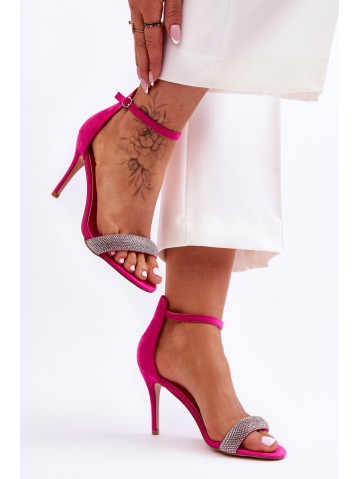 Suede High Heel Sandals With Rhinestones Fuchsia Moments 2