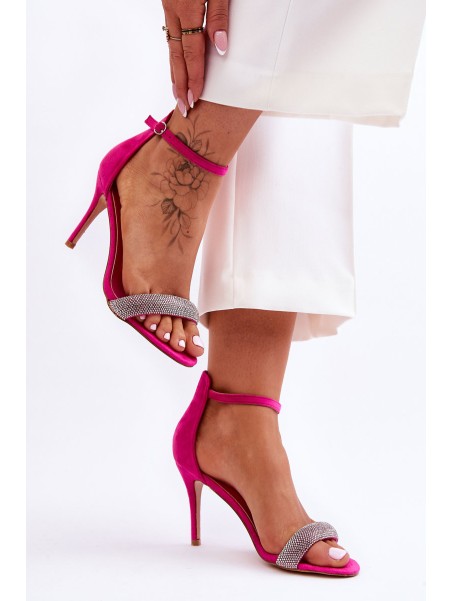 Suede High Heel Sandals With Rhinestones Fuchsia Moments