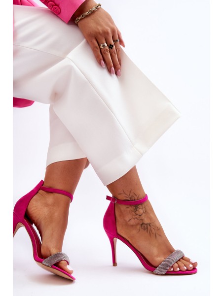 Suede High Heel Sandals With Rhinestones Fuchsia Moments