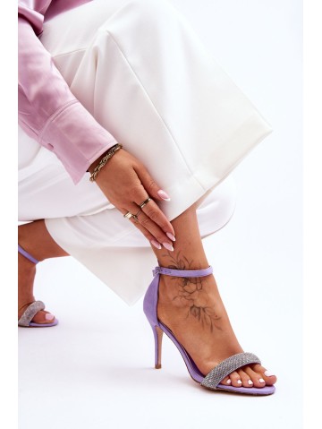 Suede High Heel Sandals With Rhinestones Violet Moments 2