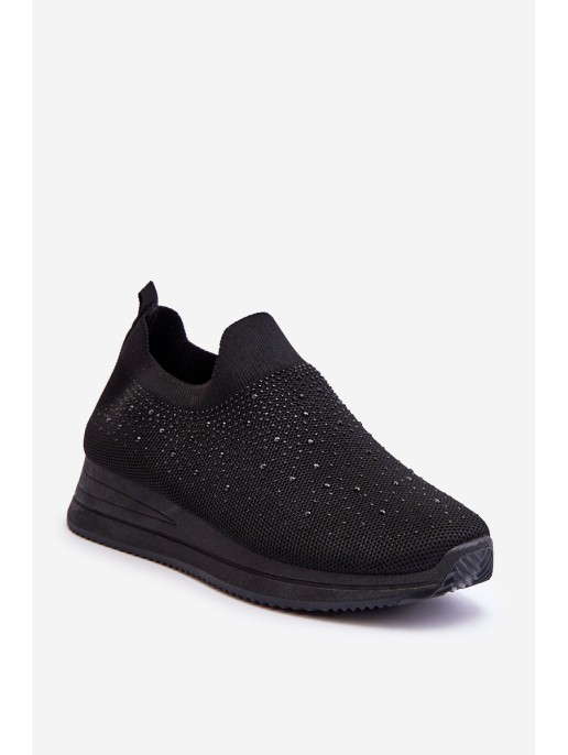 Women's Slip-On Trainers With Rhinestones Black Gianni