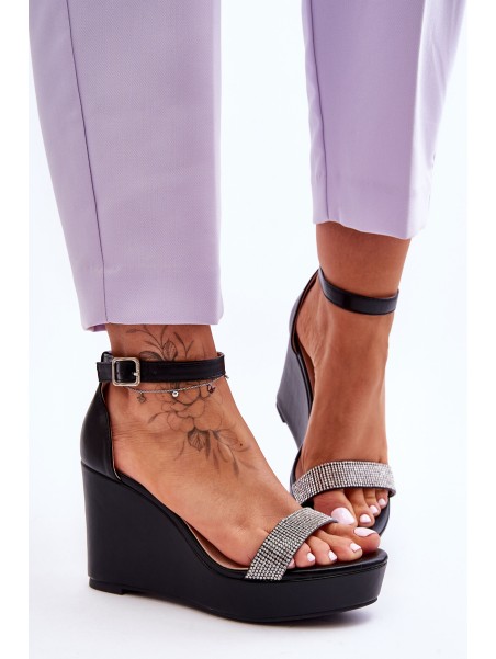 Madingi odiniai pleištiniai sandalai, juodi Arwen