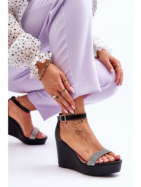 Madingi odiniai pleištiniai sandalai, juodi Arwen