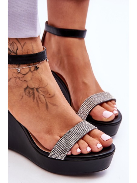 Madingi odiniai pleištiniai sandalai, juodi Arwen