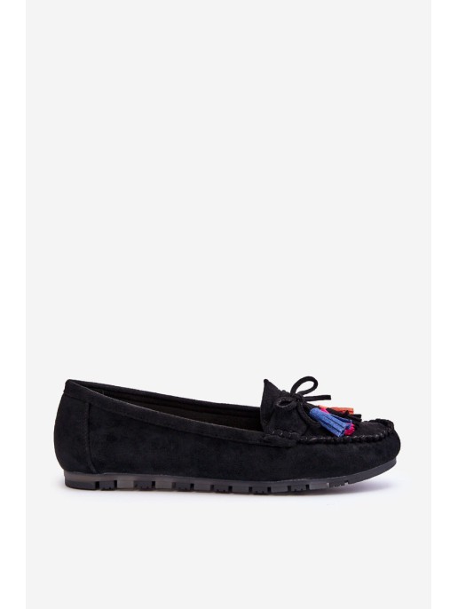 Suede Loafers With Bow And Fringes Black Dorine