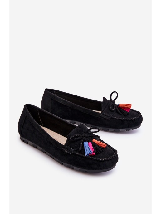 Suede Loafers With Bow And Fringes Black Dorine