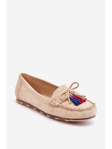 Zomšiniai loaferiai su lanku ir kutais Beige Dorine