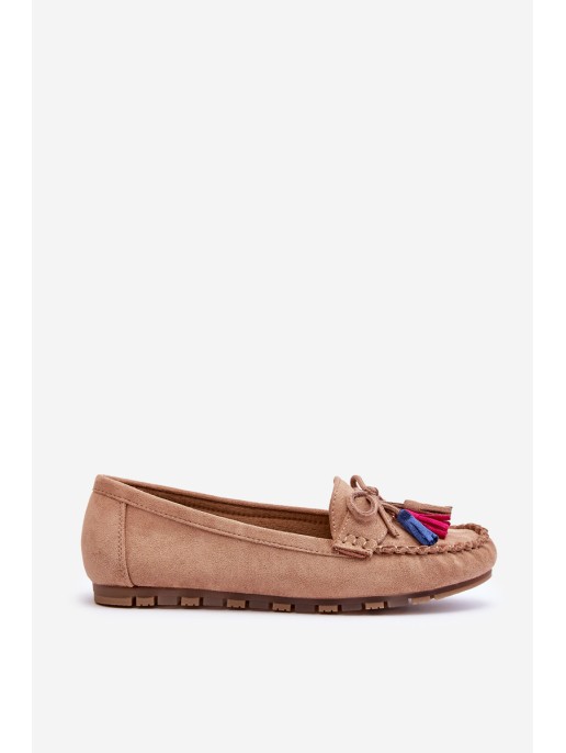 Suede Loafers With Bow And Fringes Dark beige Dorine