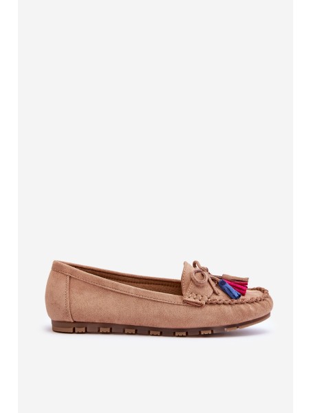 Suede Loafers With Bow And Fringes Dark beige Dorine